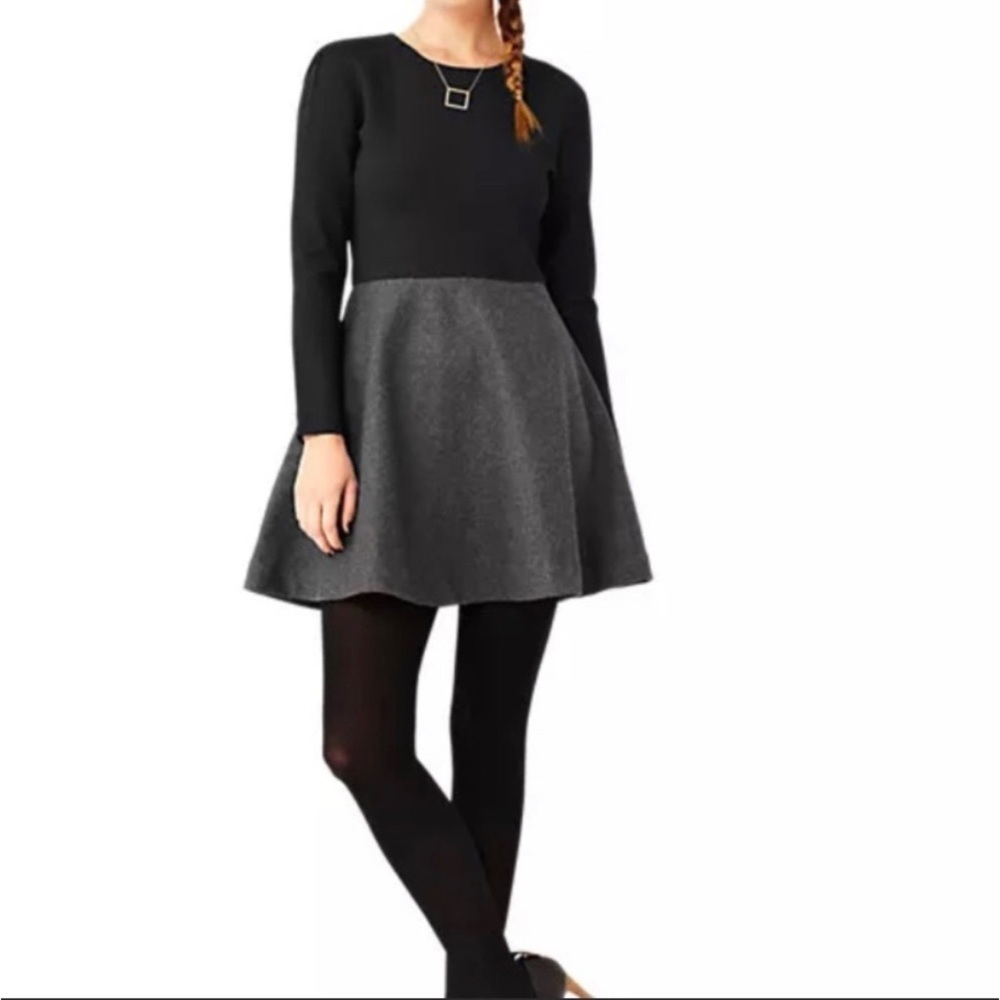kate spade Black and Gray Long-Sleeve Fit-and-Flare Dress
